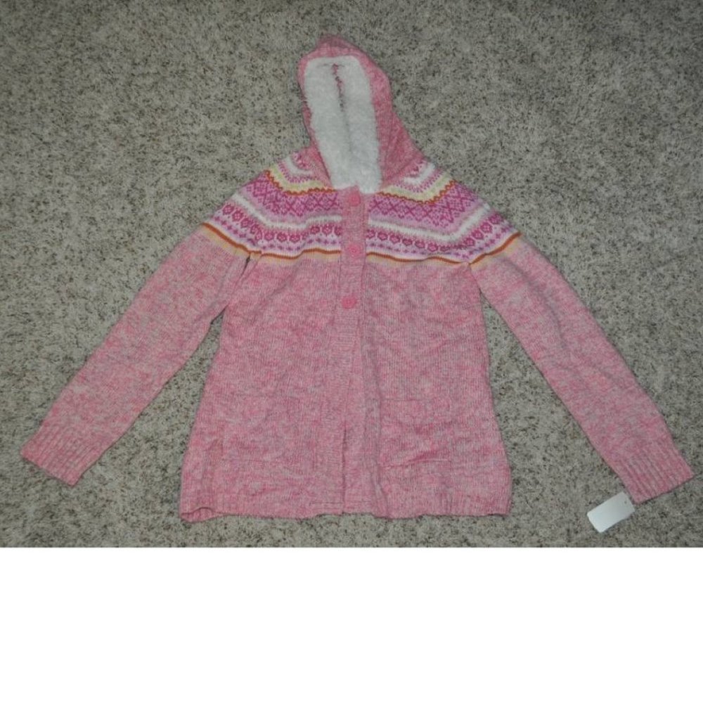 Girls Cardigan Sweater 16 Pink Button Front Hooded Long Sleeves 2 Pocket Sugar